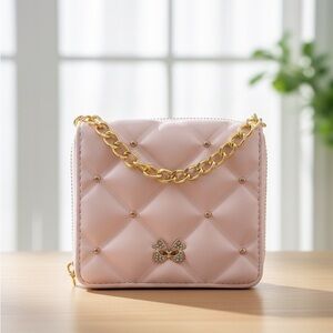 Claire's Pink Quilted wallet with Gold Chain